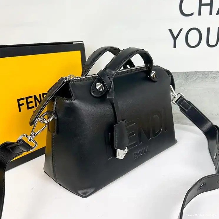 Cheap HOT Medium The Boston Black Calf Bag By Leather In Way Logo Fendi ROMA 0522